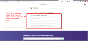 published, drafts, contribution statistics on thrive global